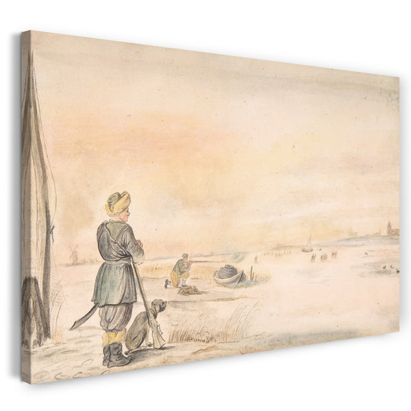 Leinwandbild Hendrick Avercamp - Winterlandschaft mit einem Jäger und seinem Hund