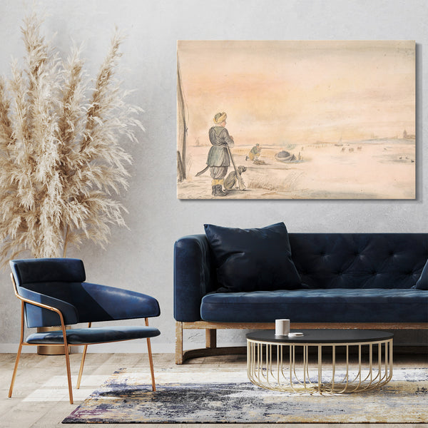 Leinwandbild Hendrick Avercamp - Winterlandschaft mit einem Jäger und seinem Hund