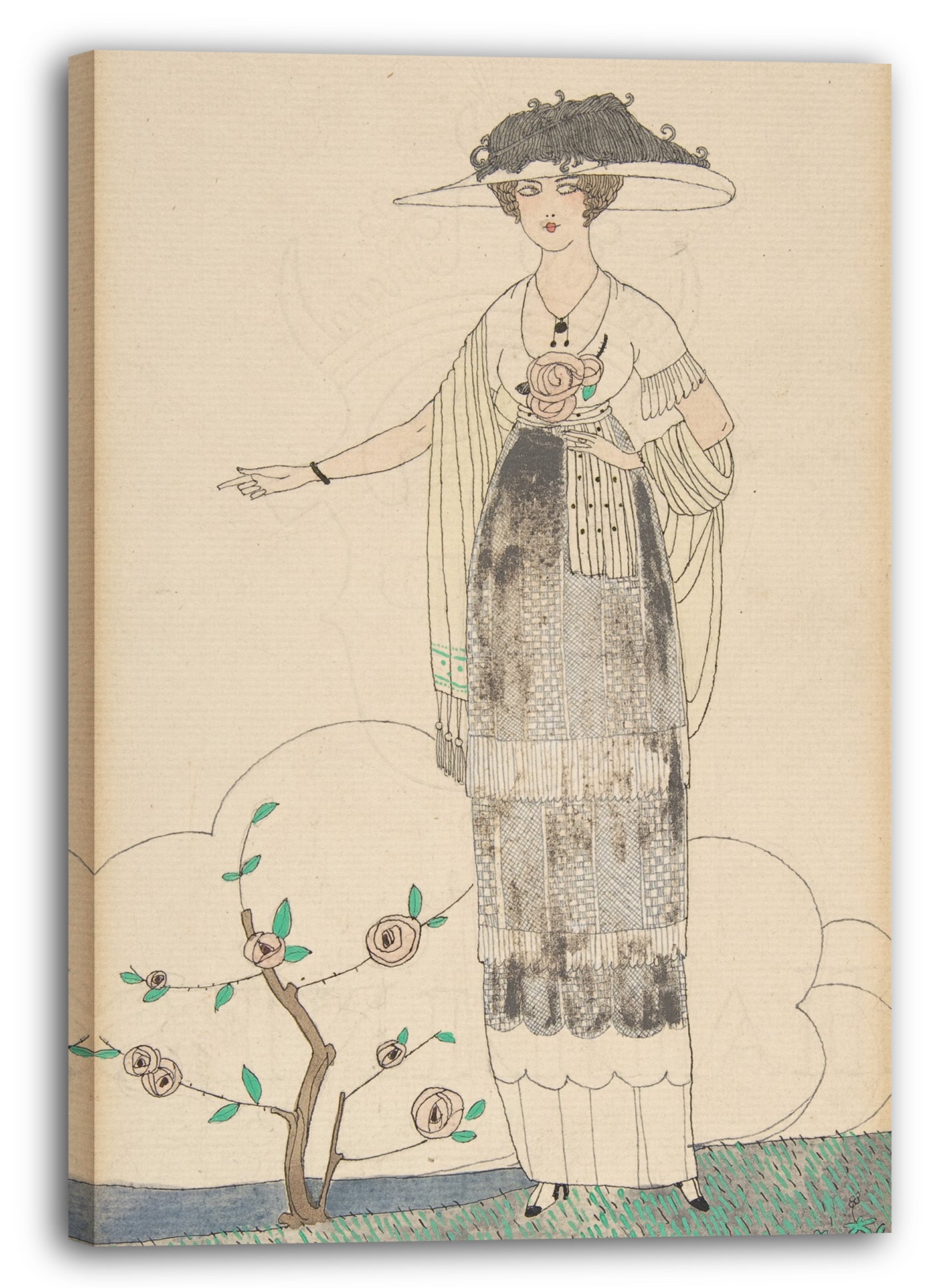 Leinwandbild Zeitschrift des Dames et des Modes - Eine Dame und ein Rosenbusch