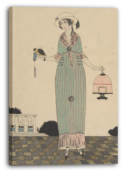 Leinwandbild Journal des Dames et Modes - Eine Dame, die einen Vogel füttert
