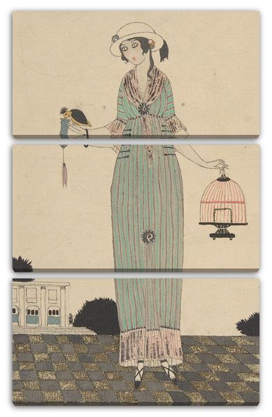 Leinwandbild Journal des Dames et Modes - Eine Dame, die einen Vogel füttert