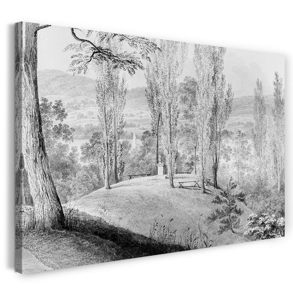 Leinwandbild Thomas Kelah Wharton - Pappeln-Hain mit einer Gedenkbüste, David Hosack Estate, Hyde Park, New York (aus Hosack Album)