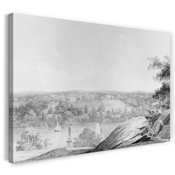 Leinwandbild Thomas Kelah Wharton - Blick auf das David Hosack-Anwesen, Hyde Park, New York, vom Westufer des Hudson River (aus dem Hosack Album)
