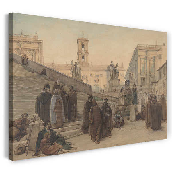 Leinwandbild Charles-François Houel - Der Campidoglio von der Treppe der Kirche der Aracoeli, Rom, bei Sonnenuntergang gesehen