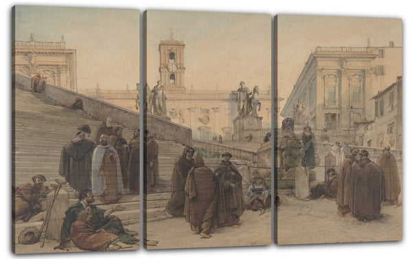 Leinwandbild Charles-François Houel - Der Campidoglio von der Treppe der Kirche der Aracoeli, Rom, bei Sonnenuntergang gesehen