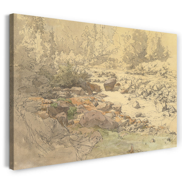 Leinwandbild Eduard Peithner von Lichtenfels - Landschaft mit Felsen in einem Fluss (in der Nähe von Kronau?)