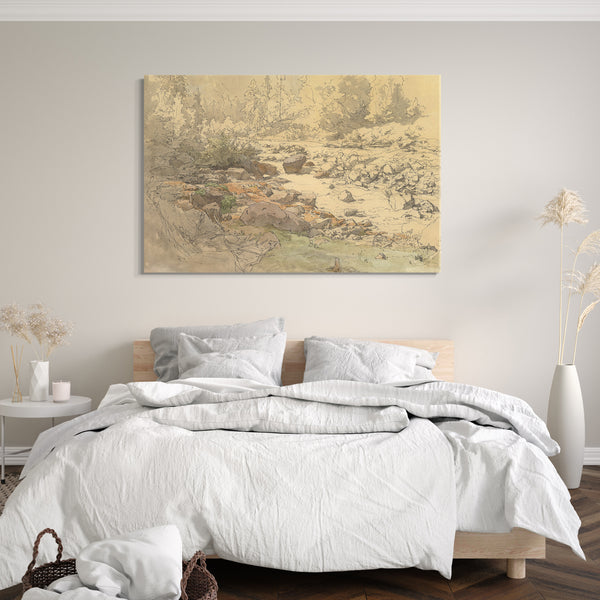 Leinwandbild Eduard Peithner von Lichtenfels - Landschaft mit Felsen in einem Fluss (in der Nähe von Kronau?)