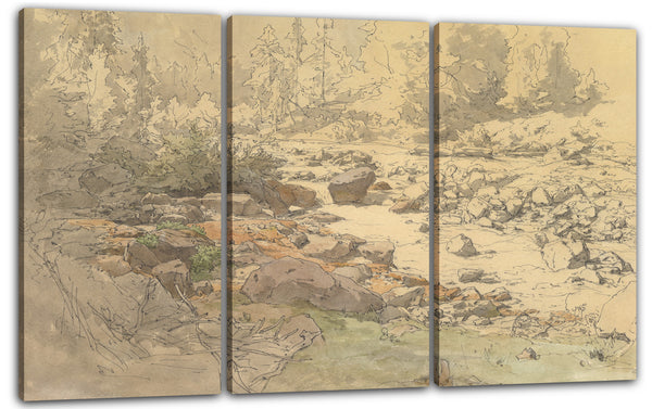 Leinwandbild Eduard Peithner von Lichtenfels - Landschaft mit Felsen in einem Fluss (in der Nähe von Kronau?)