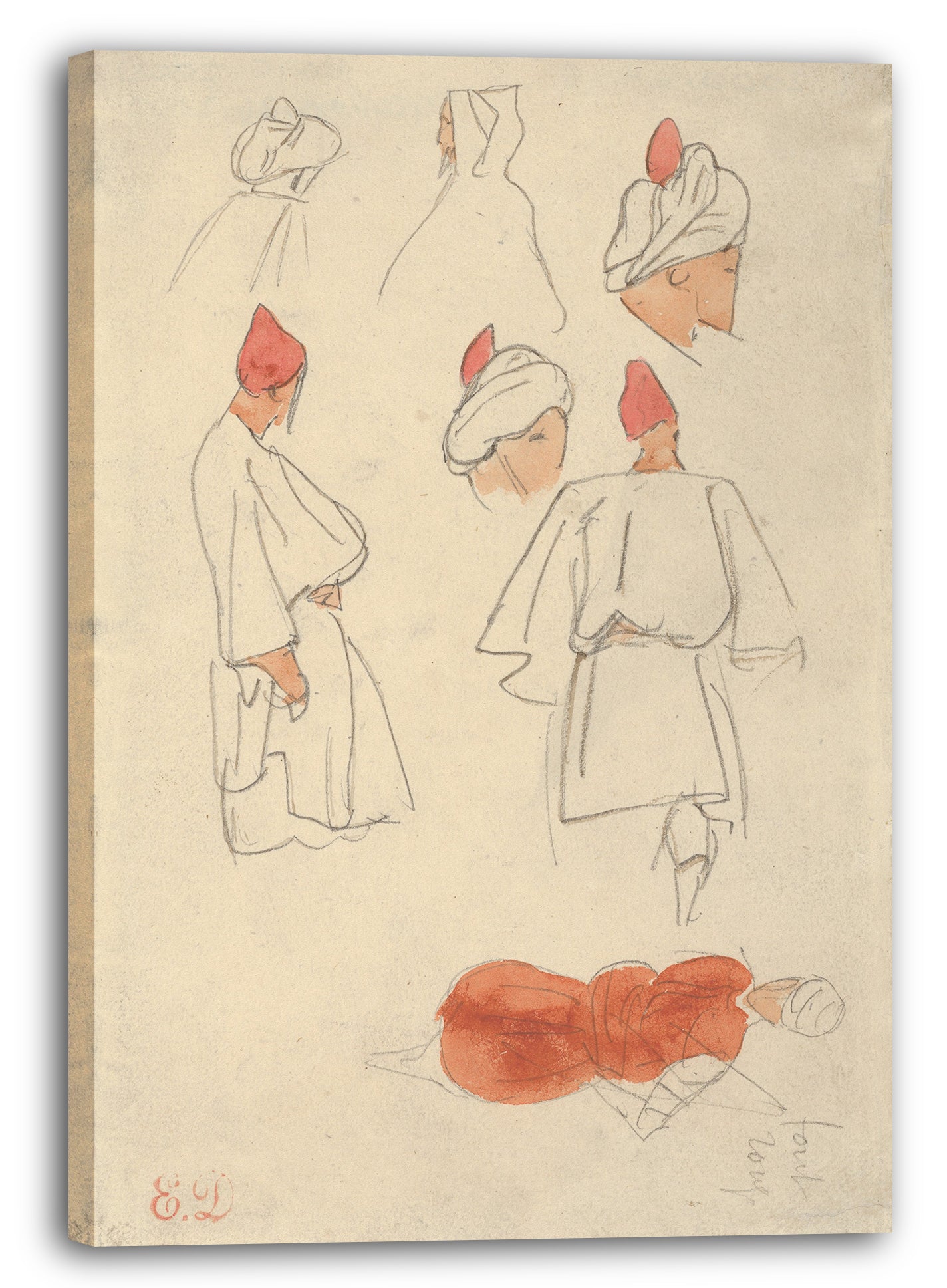 Leinwandbild Eugène Delacroix - Sieben Studien über arabische Männerkostüme