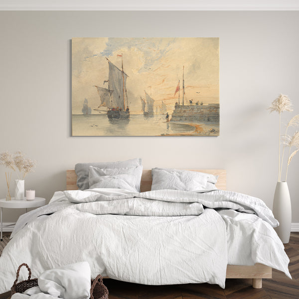 Leinwandbild Louis Francois Thomas Francia - Fishing Luggers (Chasse-Marée) Segel machen, vor Calais