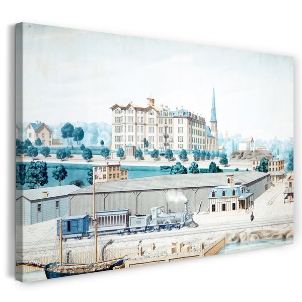 Leinwandbild ca. 1860-70 - Hudson River Railroad Station, mit Blick auf Manhattan College