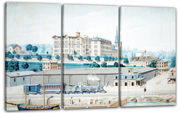 Leinwandbild ca. 1860-70 - Hudson River Railroad Station, mit Blick auf Manhattan College