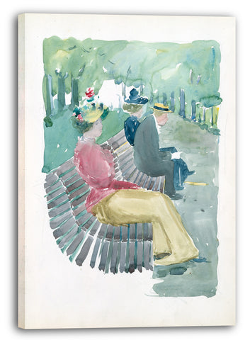 Leinwandbild Maurice Brazil Prendergast - Large Boston Public Garden-Skizzenbuch: Ein Mann und zwei Frauen, die im Park sitzen