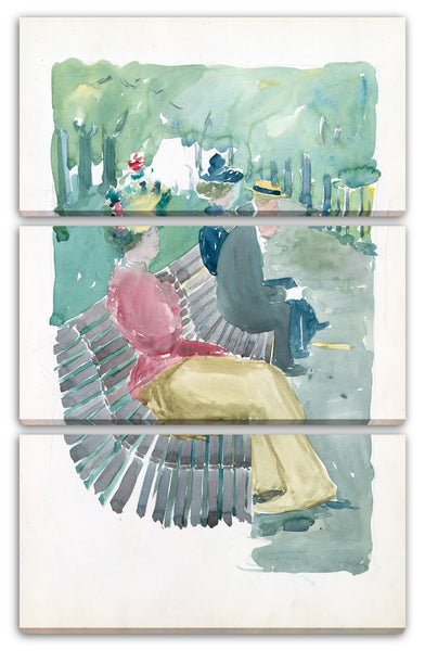 Leinwandbild Maurice Brazil Prendergast - Large Boston Public Garden-Skizzenbuch: Ein Mann und zwei Frauen, die im Park sitzen