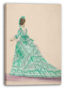 Leinwandbild Anonym, Französisch, 19. Jahrhundert - Mode-Studie: Frau in einem grünen Kleid