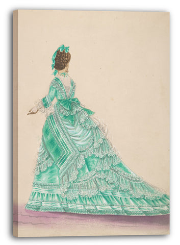 Leinwandbild Anonym, Französisch, 19. Jahrhundert - Mode-Studie: Frau in einem grünen Kleid