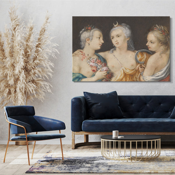 Leinwandbild Anonym, Französisch, 17. Jahrhundert - Köpfe der Göttinnen (Flora, Diana, Ceres)