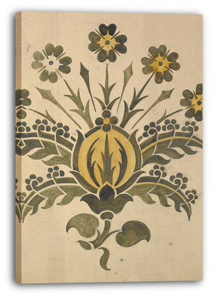 Leinwandbild Ernest Geldart - Grüne und gelbe stilisierte Blume für Wand-Schablone