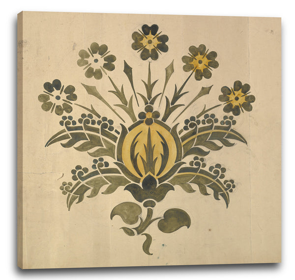 Leinwandbild Ernest Geldart - Grüne und gelbe stilisierte Blume für Wand-Schablone