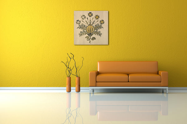Leinwandbild Ernest Geldart - Grüne und gelbe stilisierte Blume für Wand-Schablone