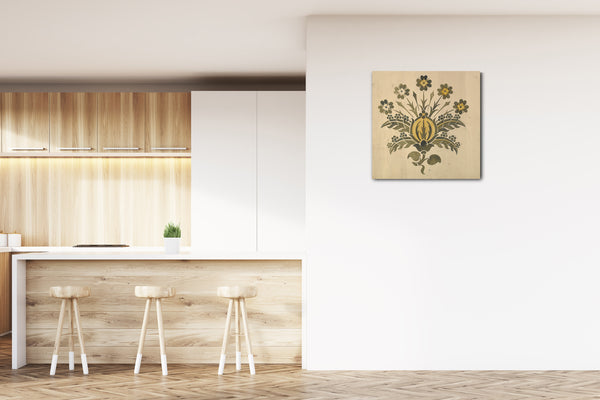 Leinwandbild Ernest Geldart - Grüne und gelbe stilisierte Blume für Wand-Schablone