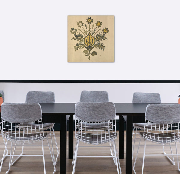 Leinwandbild Ernest Geldart - Grüne und gelbe stilisierte Blume für Wand-Schablone