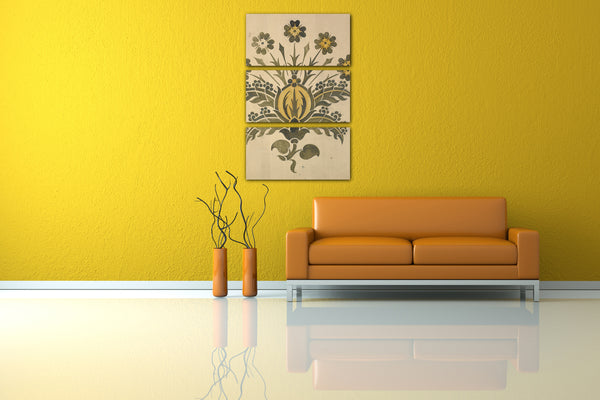Leinwandbild Ernest Geldart - Grüne und gelbe stilisierte Blume für Wand-Schablone