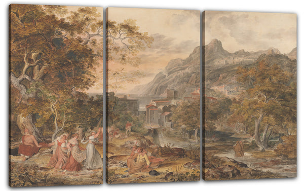 Leinwandbild Joseph Anton Koch - Ansicht von Vietri mit den jungen Land-Frauen, die für Schäfer im Vordergrund tanzen