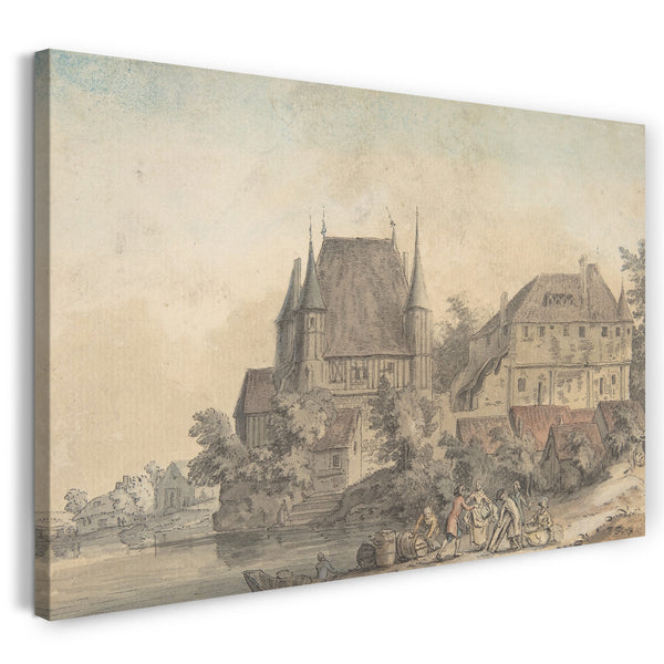 Leinwandbild Samuel Hieronymus Grimm - Blick auf ein Dorf an einem Fluss