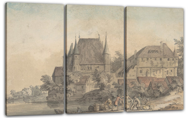Leinwandbild Samuel Hieronymus Grimm - Blick auf ein Dorf an einem Fluss