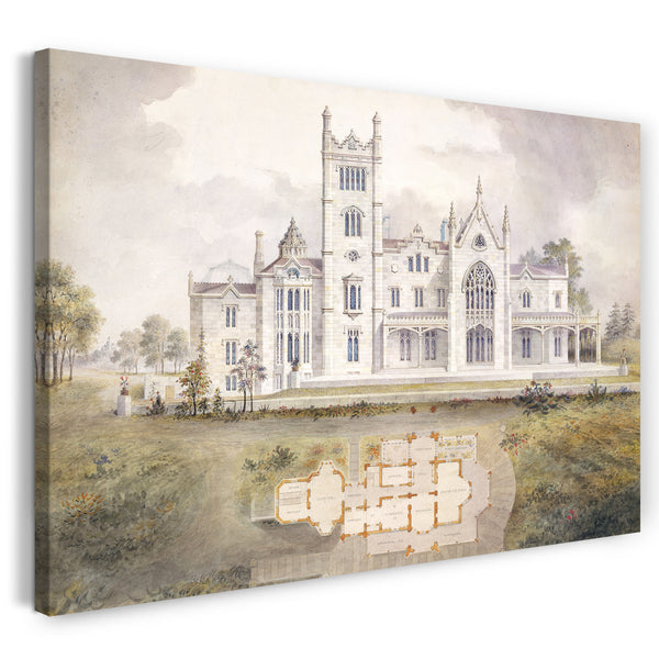 Leinwandbild Alexander Jackson Davis - Lyndhurst für George Merritt, Tarrytown, New York (West [hinten] Höhe und Plan)