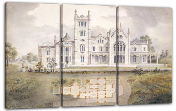 Leinwandbild Alexander Jackson Davis - Lyndhurst für George Merritt, Tarrytown, New York (West [hinten] Höhe und Plan)