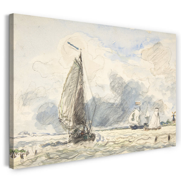Leinwandbild Johan Barthold Jongkind - Niederländische Fischerboote, Verso: Skizzen von Booten