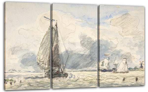 Leinwandbild Johan Barthold Jongkind - Niederländische Fischerboote, Verso: Skizzen von Booten