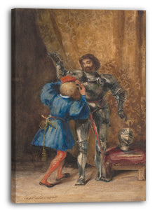 Leinwandbild Eugène Delacroix - Götz von Berlichingen wird von seinem Page George in Rüstung gekleidet