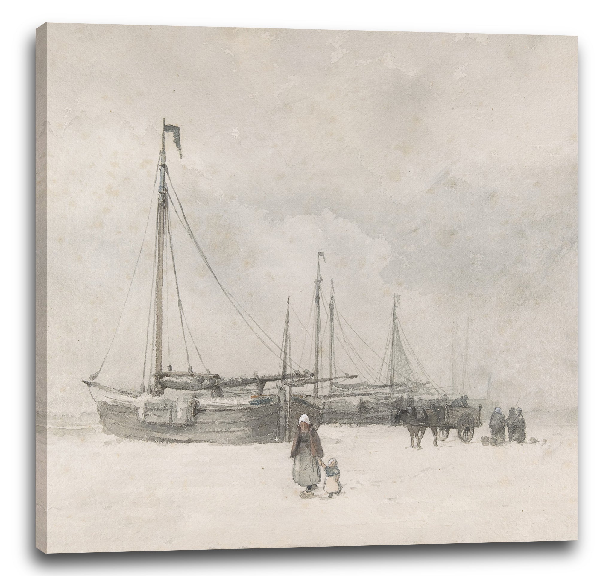 Leinwandbild Anton Mauve - Fischerboote am Strand im Winter