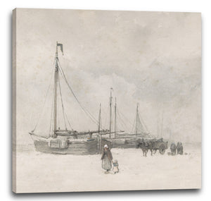 Leinwandbild Anton Mauve - Fischerboote am Strand im Winter