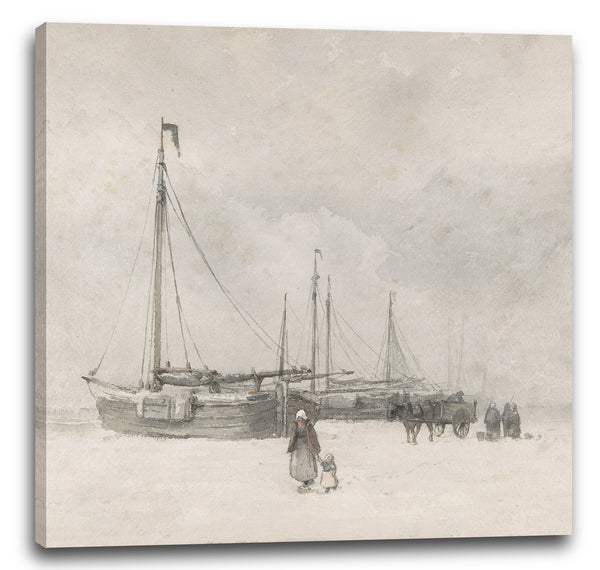 Leinwandbild Anton Mauve - Fischerboote am Strand im Winter