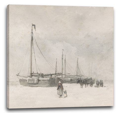 Leinwandbild Anton Mauve - Fischerboote am Strand im Winter