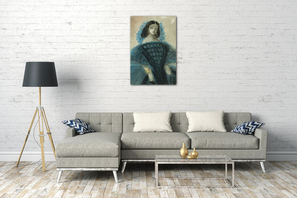 Leinwandbild Constantin Jungs - Junge Frau in einem blauen und schwarzen Kleid