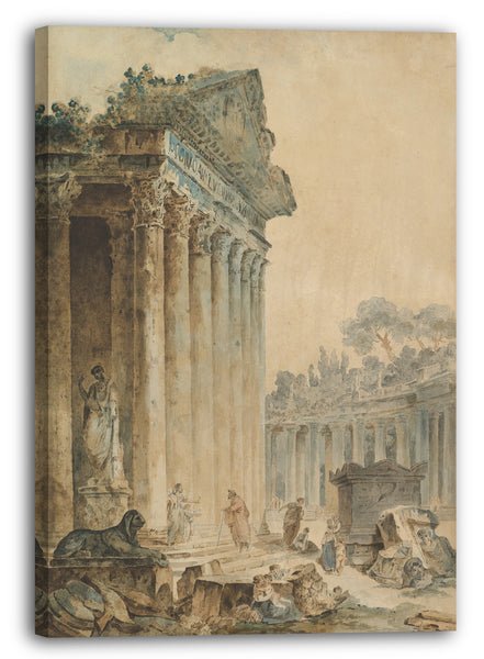 Leinwandbild Hubert Robert - Capriccio mit einem alten Tempel
