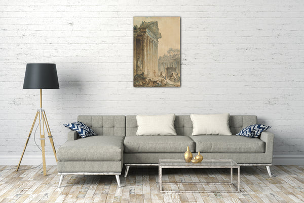 Leinwandbild Hubert Robert - Capriccio mit einem alten Tempel