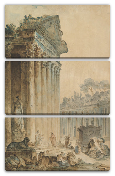 Leinwandbild Hubert Robert - Capriccio mit einem alten Tempel