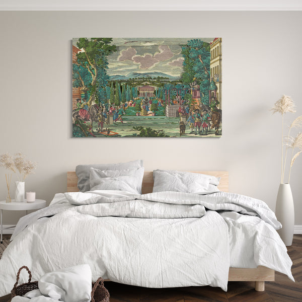 Leinwandbild Martin Engelbrecht - Papiertheater oder Diorama einer italienischen Villa und Garten
