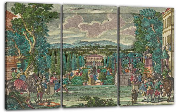 Leinwandbild Martin Engelbrecht - Papiertheater oder Diorama einer italienischen Villa und Garten