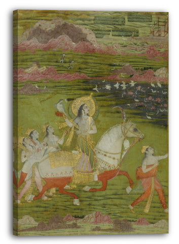 Leinwandbild Illustrierte Einzelarbeit - Chand Bibi Hawking mit Begleitern in einer Landschaft