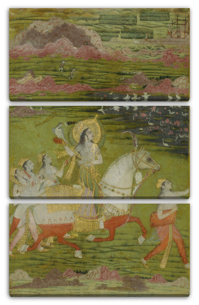 Leinwandbild Illustrierte Einzelarbeit - Chand Bibi Hawking mit Begleitern in einer Landschaft