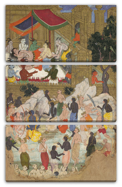 Leinwandbild Folio aus einem illustrierten Manuskript - "Das Erwachen von Kumbhakarna in der Goldenen Stadt Lanka", Folio aus einem Ramayana