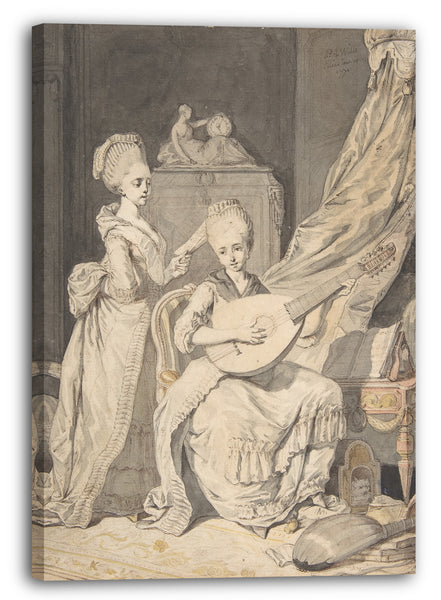 Leinwandbild Pierre Alexandre Wille - Zwei Frauen in elegantem Interieur: ein Sänger begleitet von einem Lutenisten