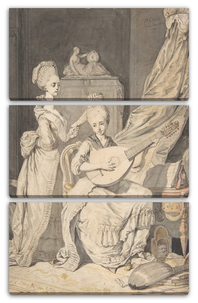 Leinwandbild Pierre Alexandre Wille - Zwei Frauen in elegantem Interieur: ein Sänger begleitet von einem Lutenisten